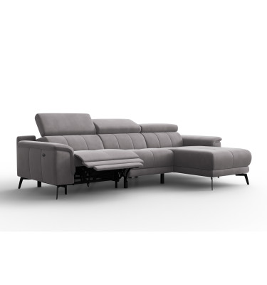 Canapé d'angle relax 4 places droit FIERO, tissu velours gris foncé