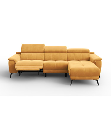 Canapé d'angle relax 4 places droit FIERO, tissu velours jaune
