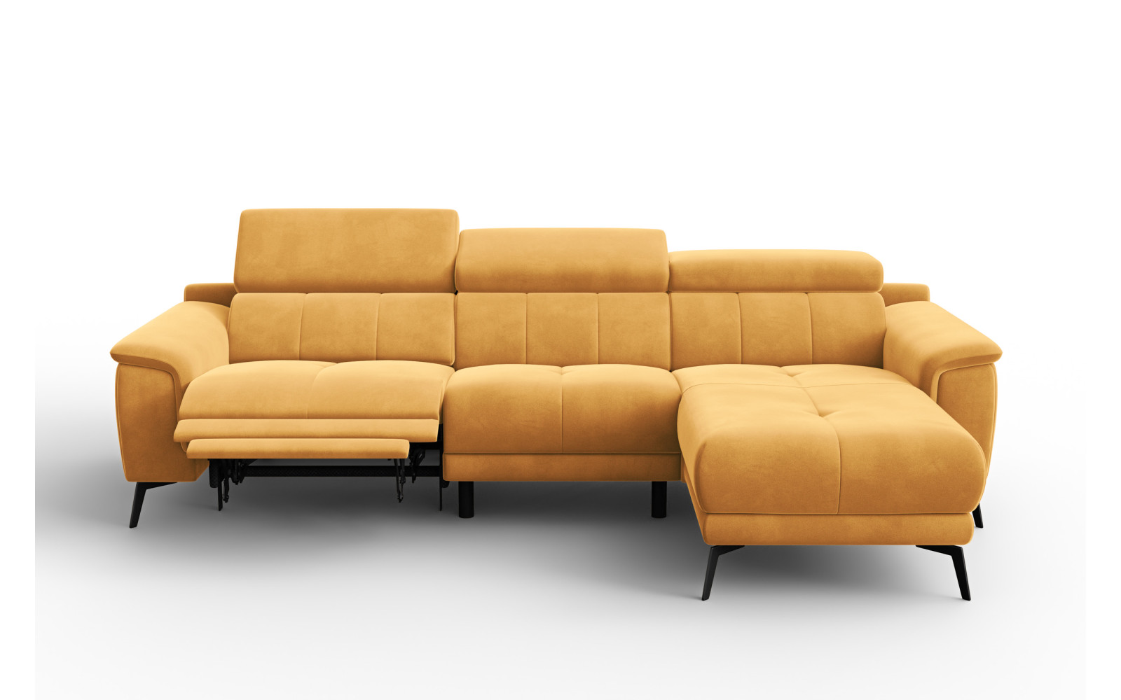 Canapé d'angle relax 4 places droit FIERO, tissu velours jaune