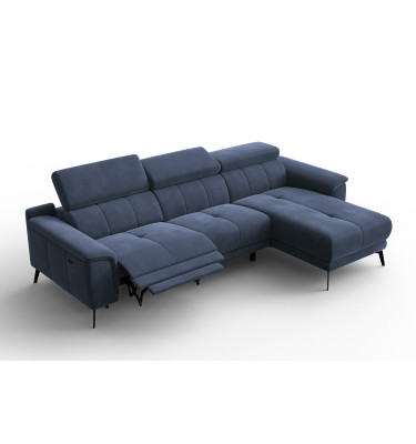 Canapé d'angle relax 4 places droit FIERO, tissu velours bleu marine
