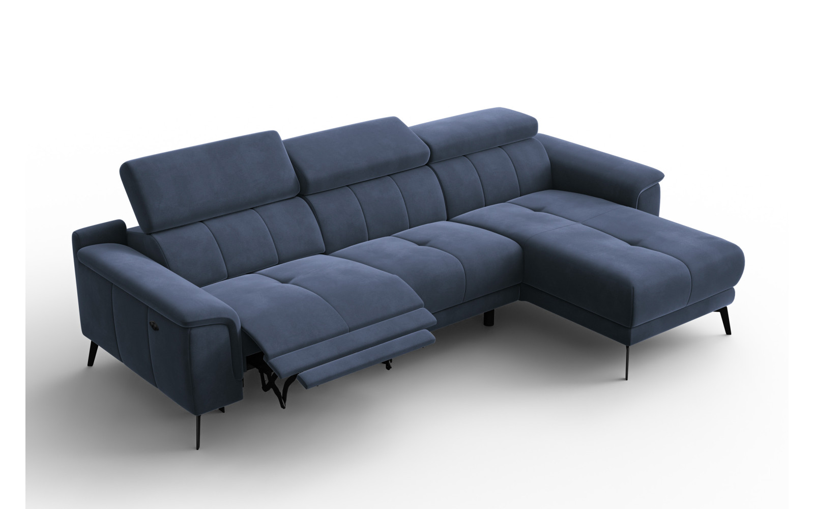Canapé d'angle relax 4 places droit FIERO, tissu velours bleu marine
