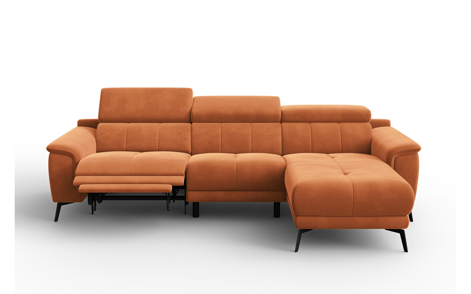 Canapé d'angle relax 4 places droit FIERO, tissu velours orange