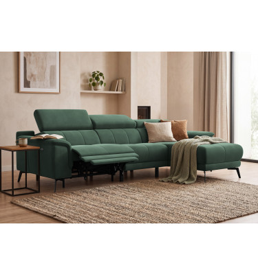 Canapé d'angle relax 4 places droit FIERO, tissu velours vert