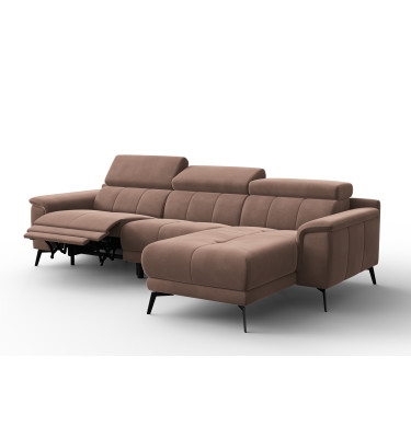Canapé d'angle relax 4 places droit FIERO, tissu velours marron