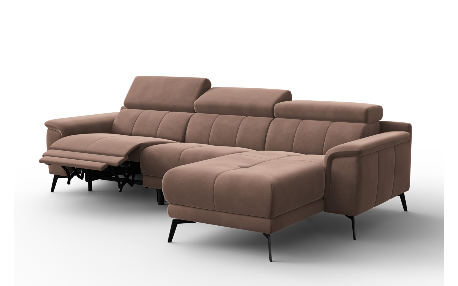 Canapé d'angle relax 4 places droit FIERO, tissu velours marron