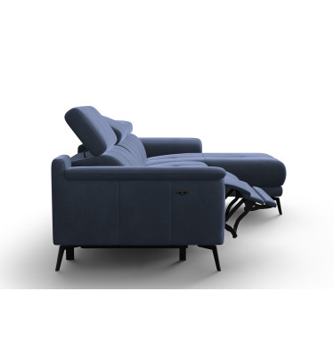 Canapé d'angle relax 4 places droit FIERO, tissu velours bleu marine