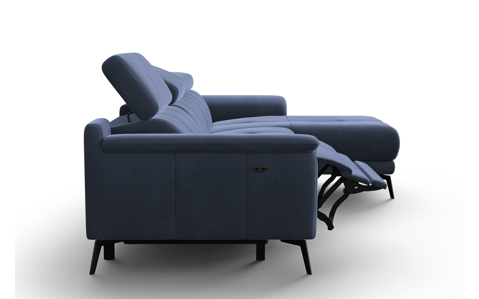 Canapé d'angle relax 4 places droit FIERO, tissu velours bleu marine