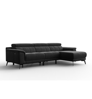 Canapé d'angle relax 4 places droit FIERO, tissu velours noir