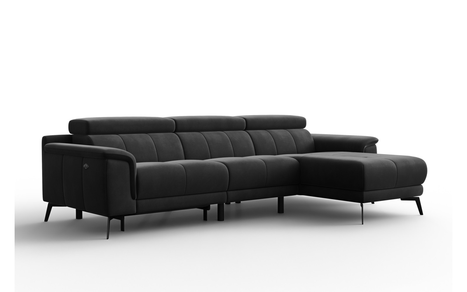 Canapé d'angle relax 4 places droit FIERO, tissu velours noir