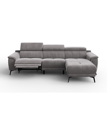 Canapé d'angle relax 4 places droit FIERO, tissu velours gris foncé