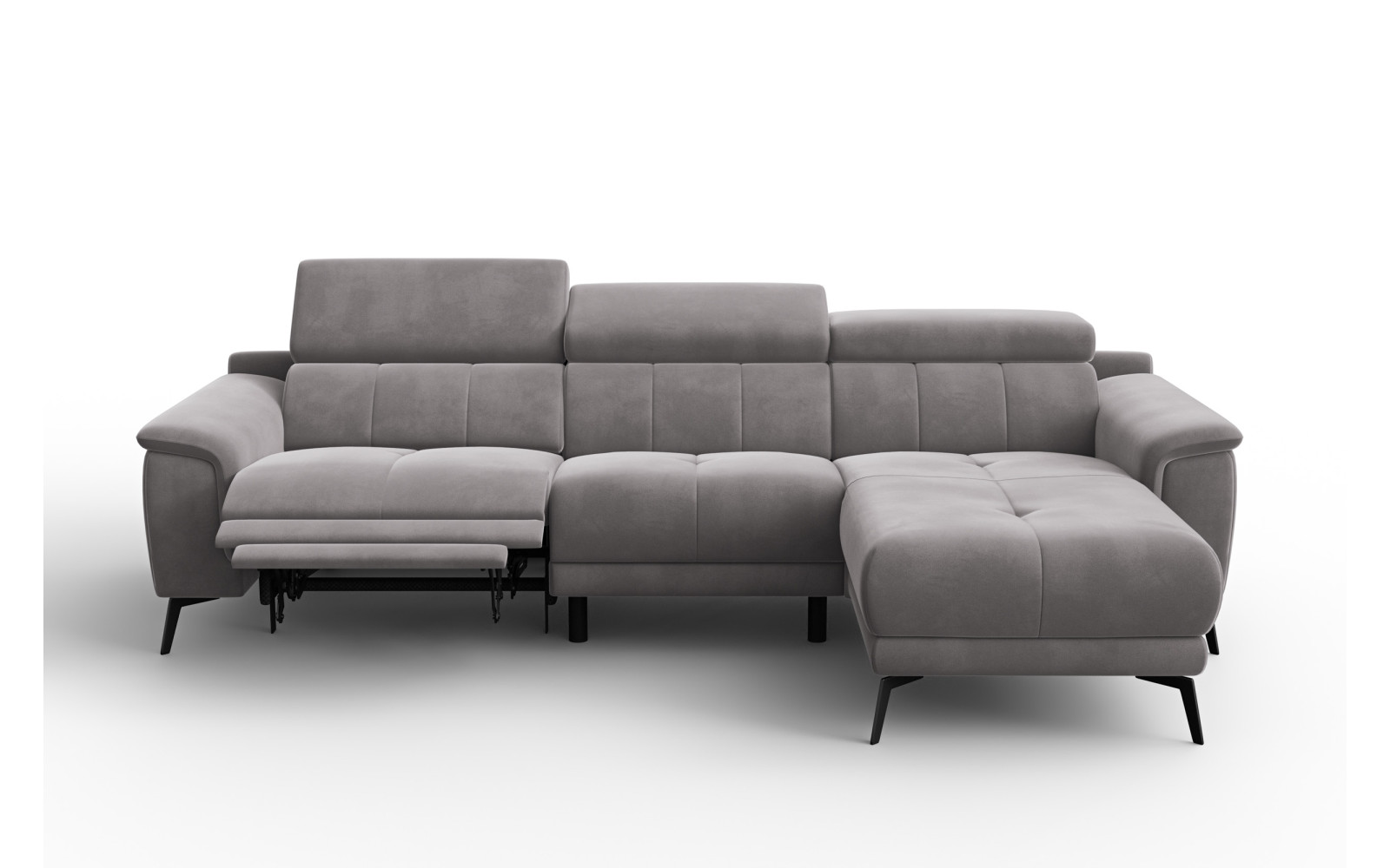 Canapé d'angle relax 4 places droit FIERO, tissu velours gris foncé
