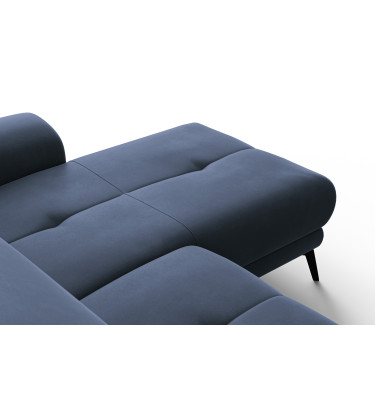 Canapé d'angle relax 4 places droit FIERO, tissu velours bleu marine
