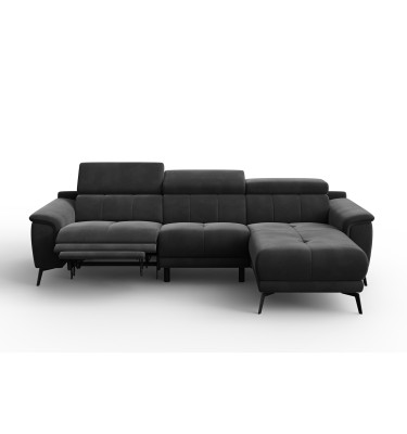 Canapé d'angle relax 4 places droit FIERO, tissu velours noir
