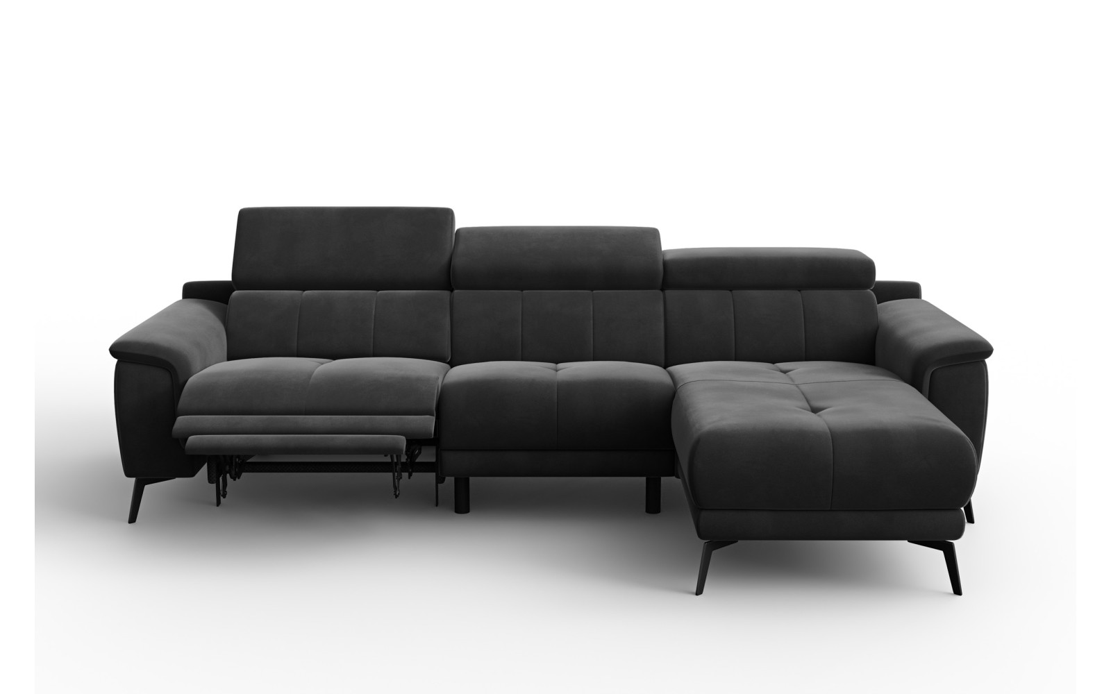 Canapé d'angle relax 4 places droit FIERO, tissu velours noir