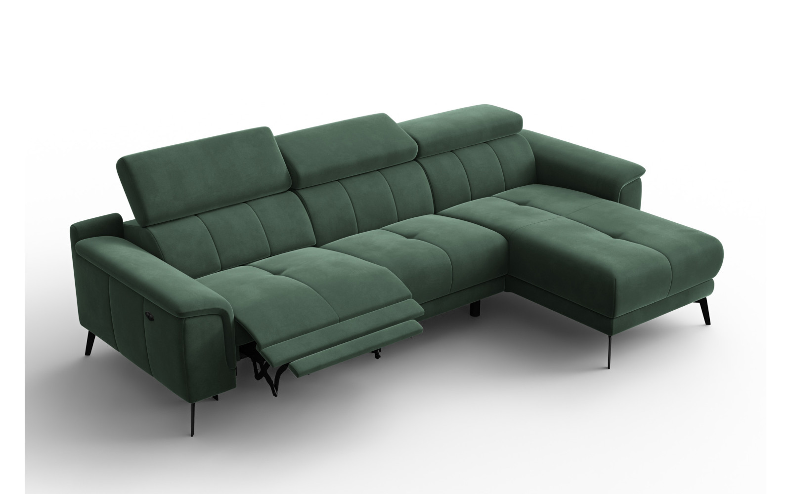Canapé d'angle relax 4 places droit FIERO, tissu velours vert