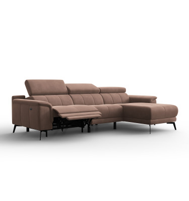 Canapé d'angle relax 4 places droit FIERO, tissu velours marron