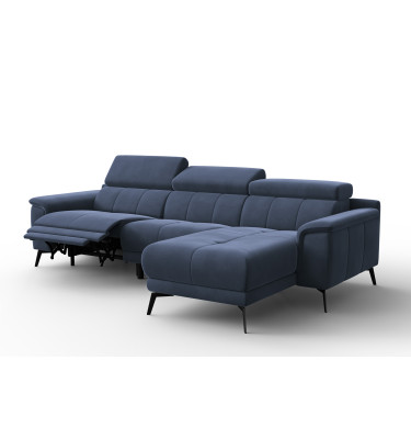 Canapé d'angle relax 4 places droit FIERO, tissu velours bleu marine