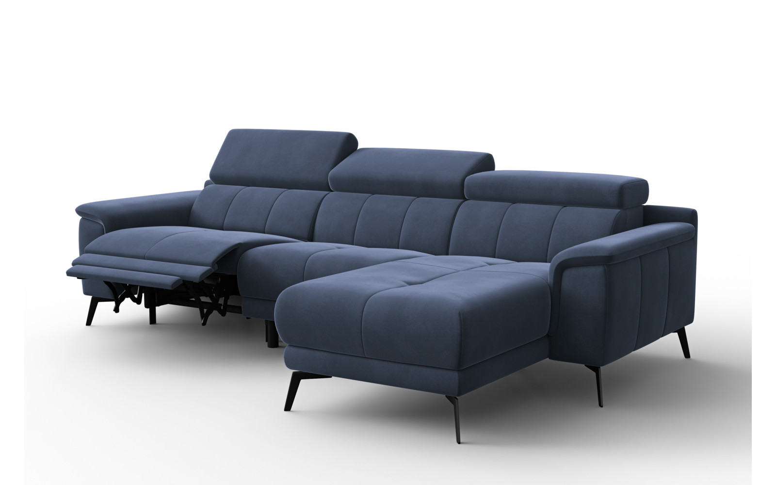 Canapé d'angle relax 4 places droit FIERO, tissu velours bleu marine