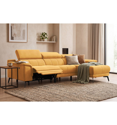 Canapé d'angle relax 4 places droit FIERO, tissu velours jaune