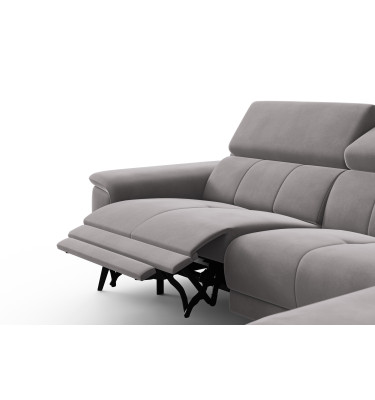Canapé d'angle relax 4 places droit FIERO, tissu velours gris foncé