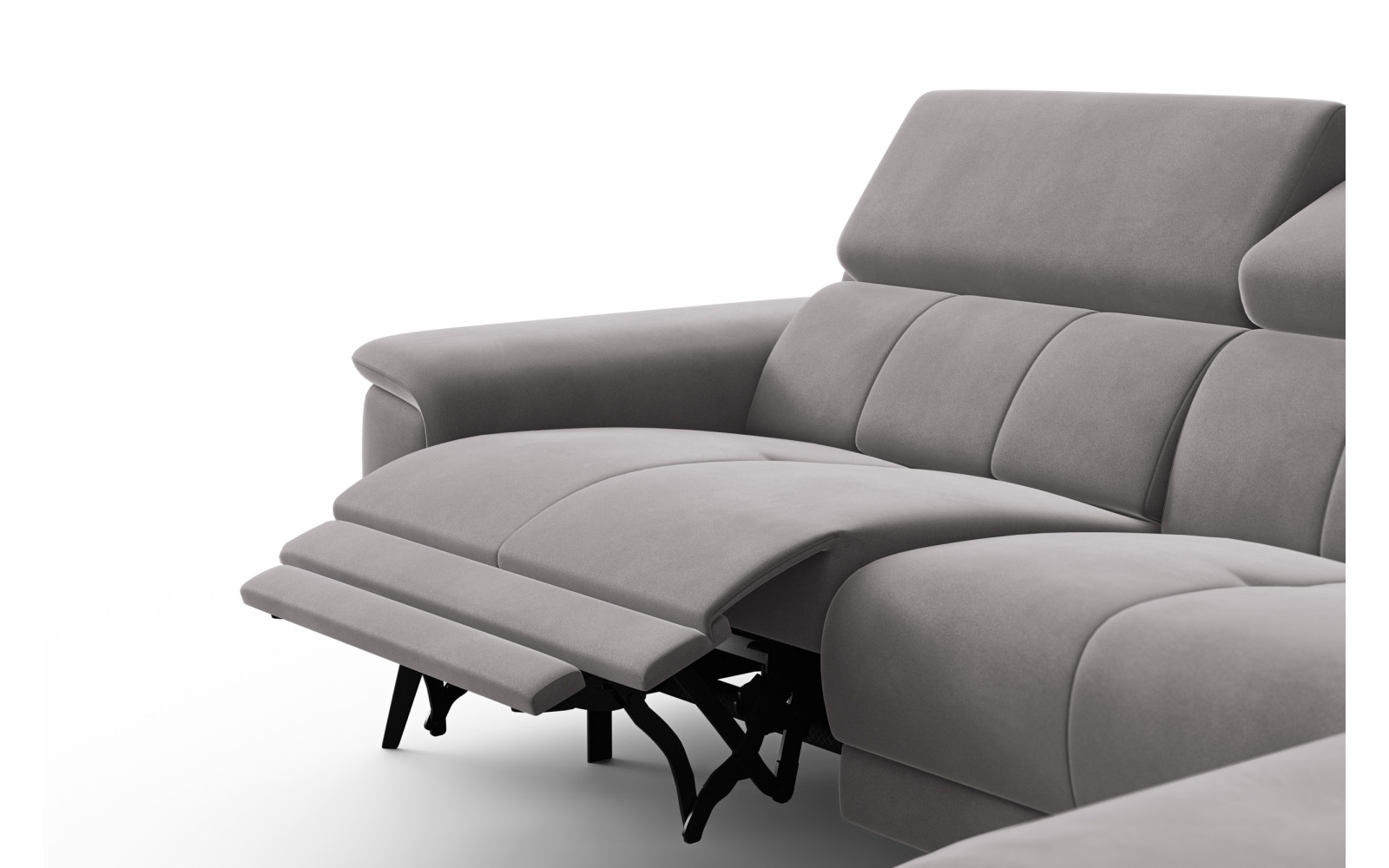 Canapé d'angle relax 4 places droit FIERO, tissu velours gris foncé