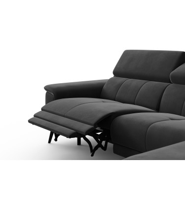 Canapé d'angle relax 4 places droit FIERO, tissu velours noir
