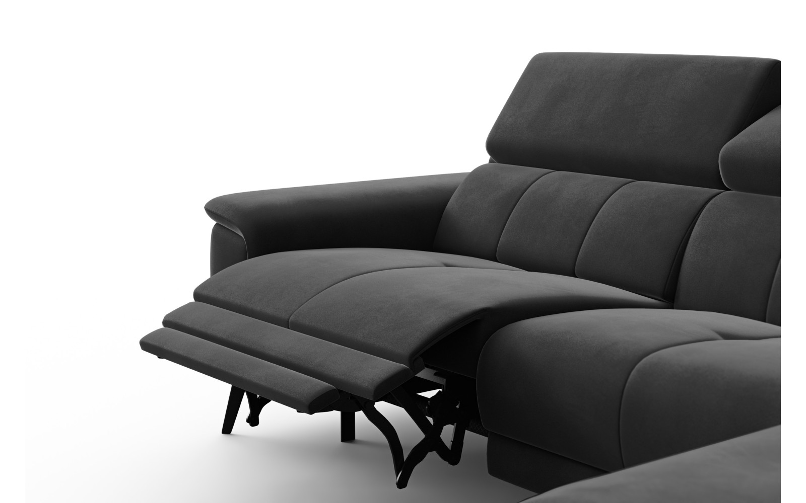 Canapé d'angle relax 4 places droit FIERO, tissu velours noir