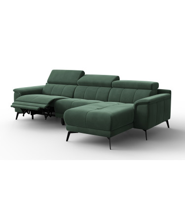 Canapé d'angle relax 4 places droit FIERO, tissu velours vert