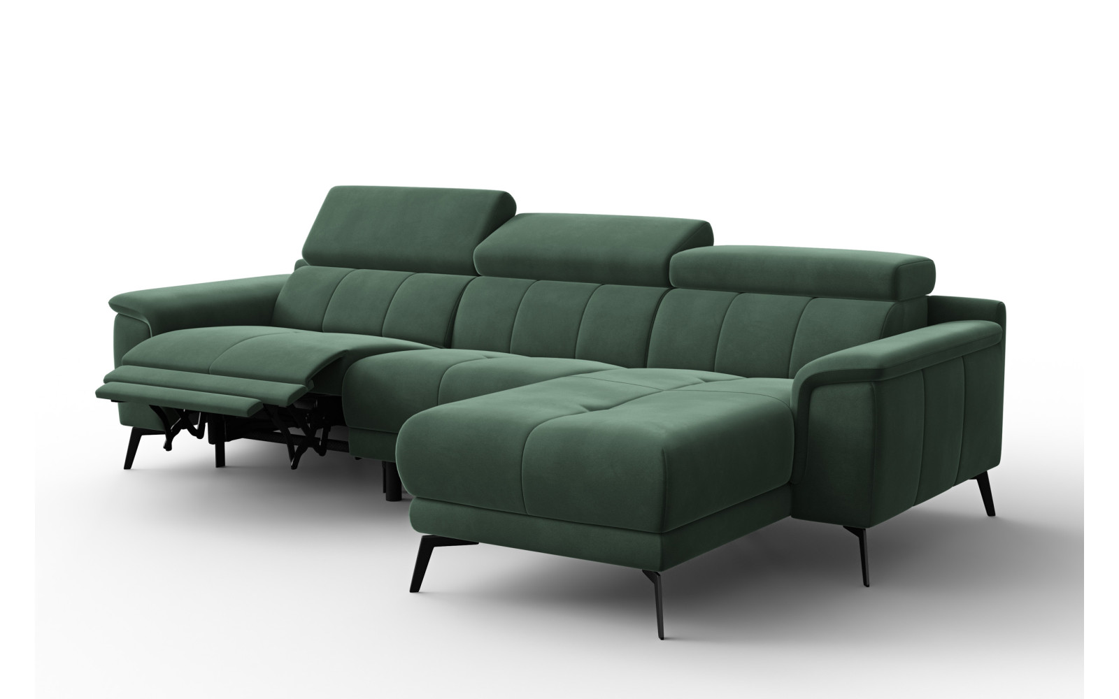 Canapé d'angle relax 4 places droit FIERO, tissu velours vert