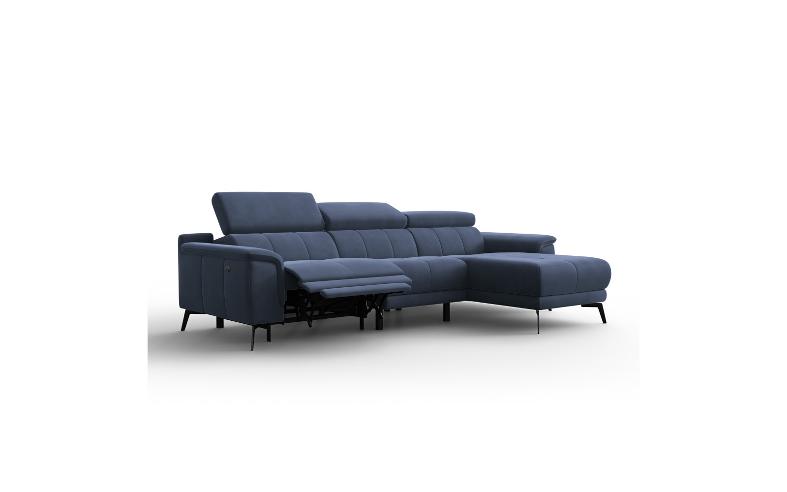 Canapé d'angle relax 4 places droit FIERO, tissu velours bleu marine