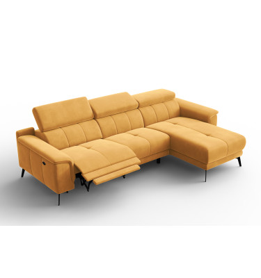 Canapé d'angle relax 4 places droit FIERO, tissu velours jaune