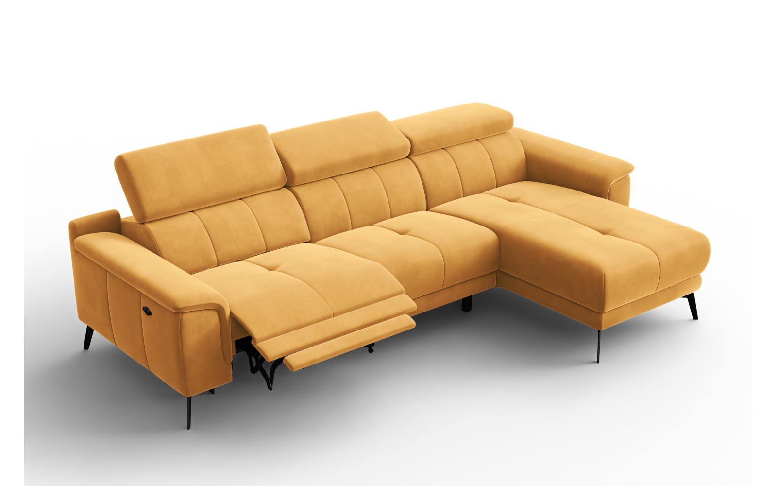 Canapé d'angle relax 4 places droit FIERO, tissu velours jaune