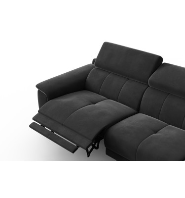 Canapé d'angle relax 4 places droit FIERO, tissu velours noir