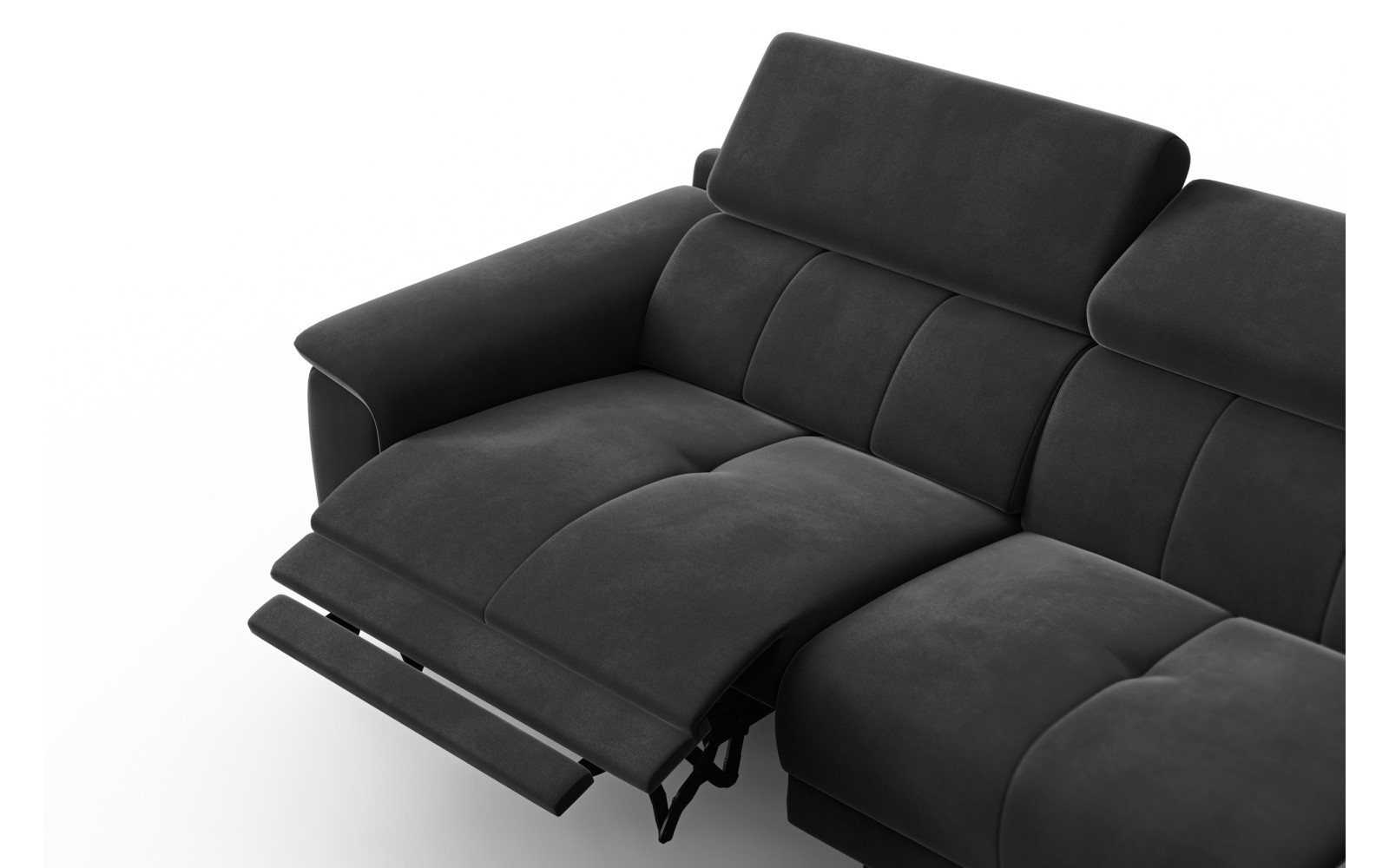 Canapé d'angle relax 4 places droit FIERO, tissu velours noir