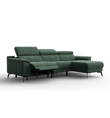 Canapé d'angle relax 4 places droit FIERO, tissu velours vert