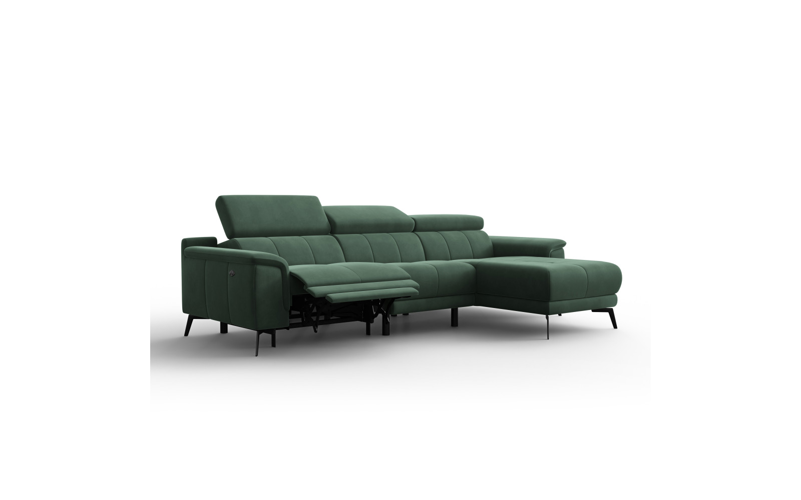 Canapé d'angle relax 4 places droit FIERO, tissu velours vert