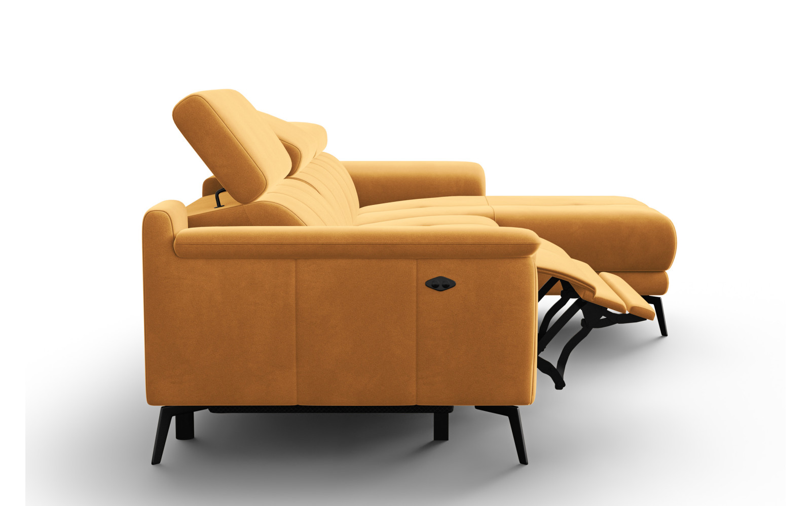 Canapé d'angle relax 4 places droit FIERO, tissu velours jaune