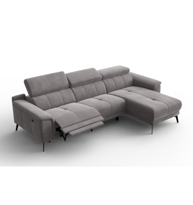 Canapé d'angle relax 4 places droit FIERO, tissu velours gris foncé