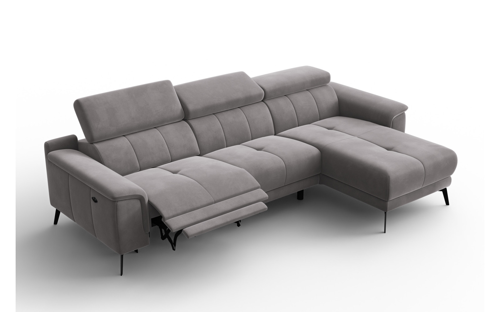 Canapé d'angle relax 4 places droit FIERO, tissu velours gris foncé