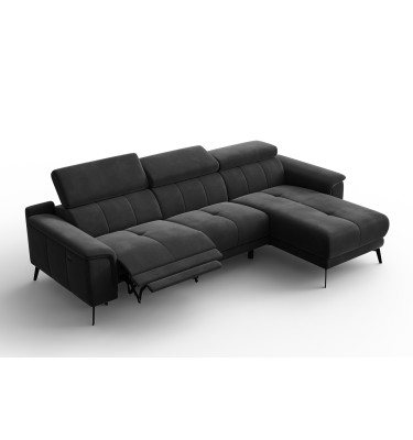 Canapé d'angle relax 4 places droit FIERO, tissu velours noir