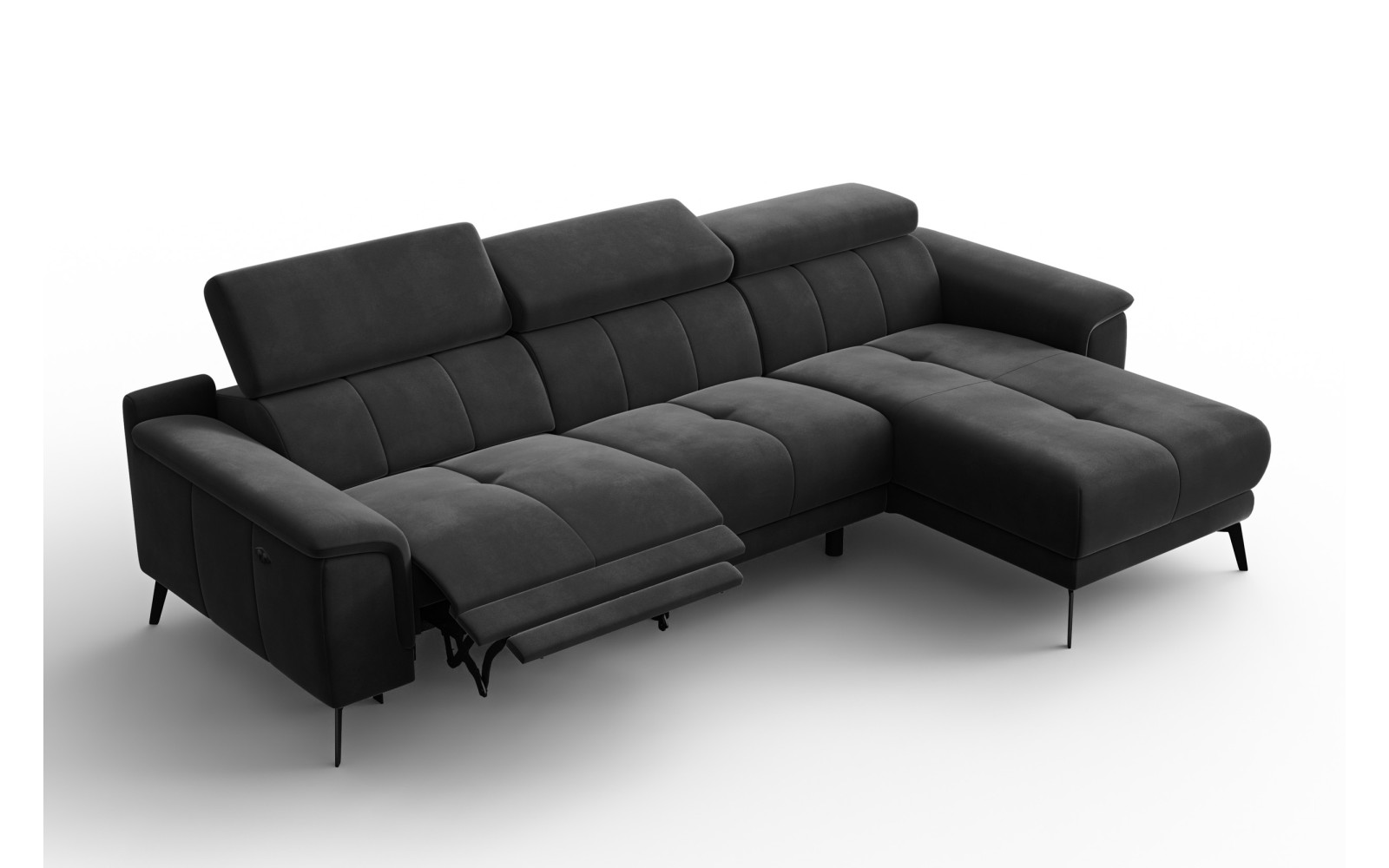 Canapé d'angle relax 4 places droit FIERO, tissu velours noir