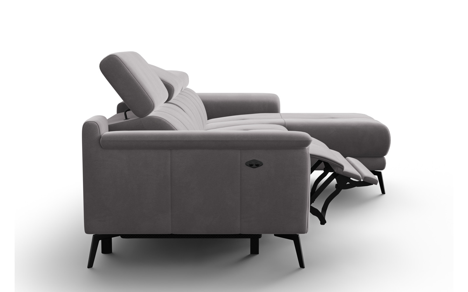 Canapé d'angle relax 4 places droit FIERO, tissu velours gris foncé