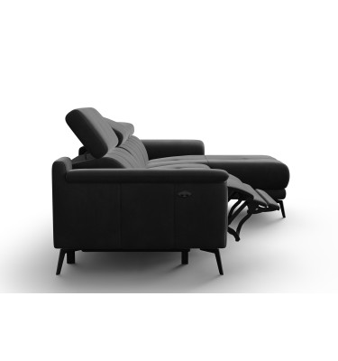 Canapé d'angle relax 4 places droit FIERO, tissu velours noir