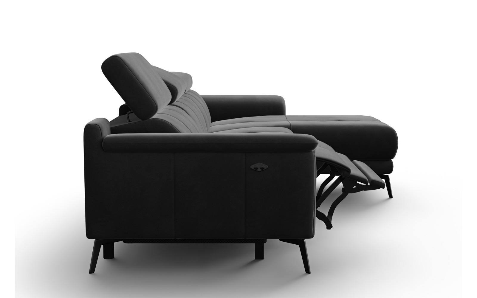 Canapé d'angle relax 4 places droit FIERO, tissu velours noir