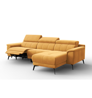 Canapé d'angle relax 4 places droit FIERO, tissu velours jaune