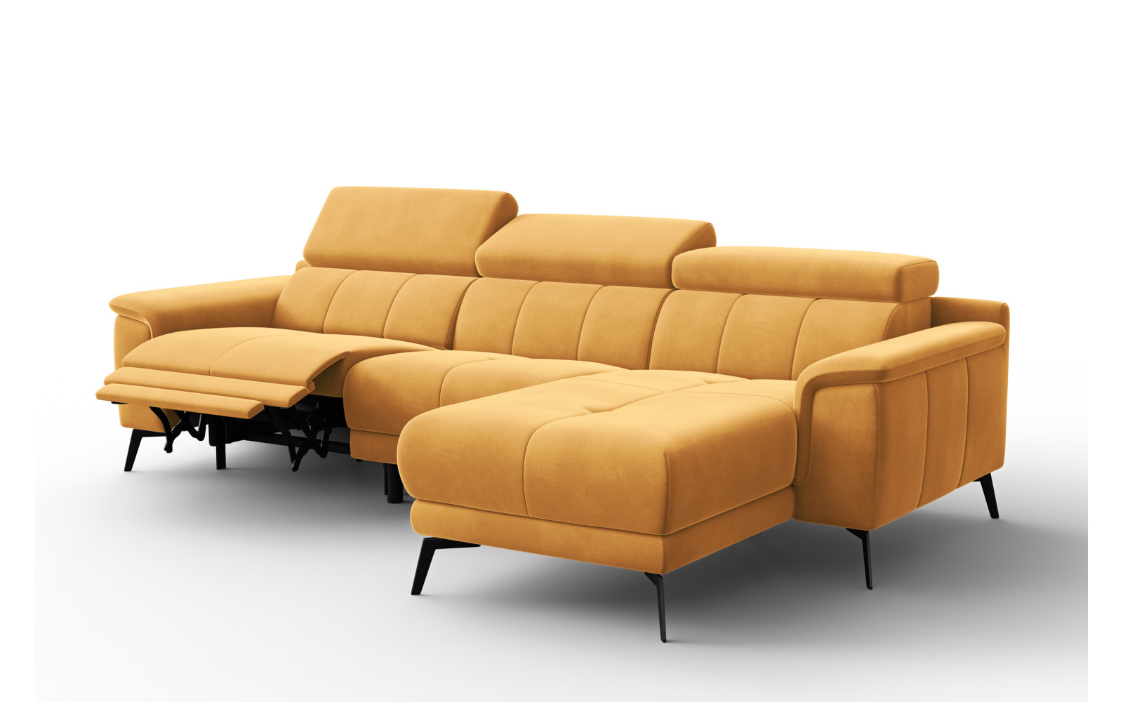 Canapé d'angle relax 4 places droit FIERO, tissu velours jaune