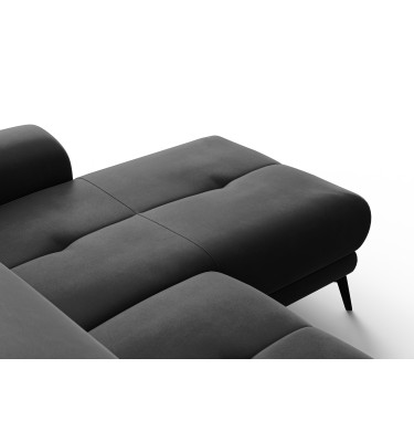 Canapé d'angle relax 4 places droit FIERO, tissu velours noir