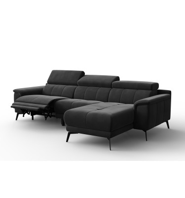 Canapé d'angle relax 4 places droit FIERO, tissu velours noir