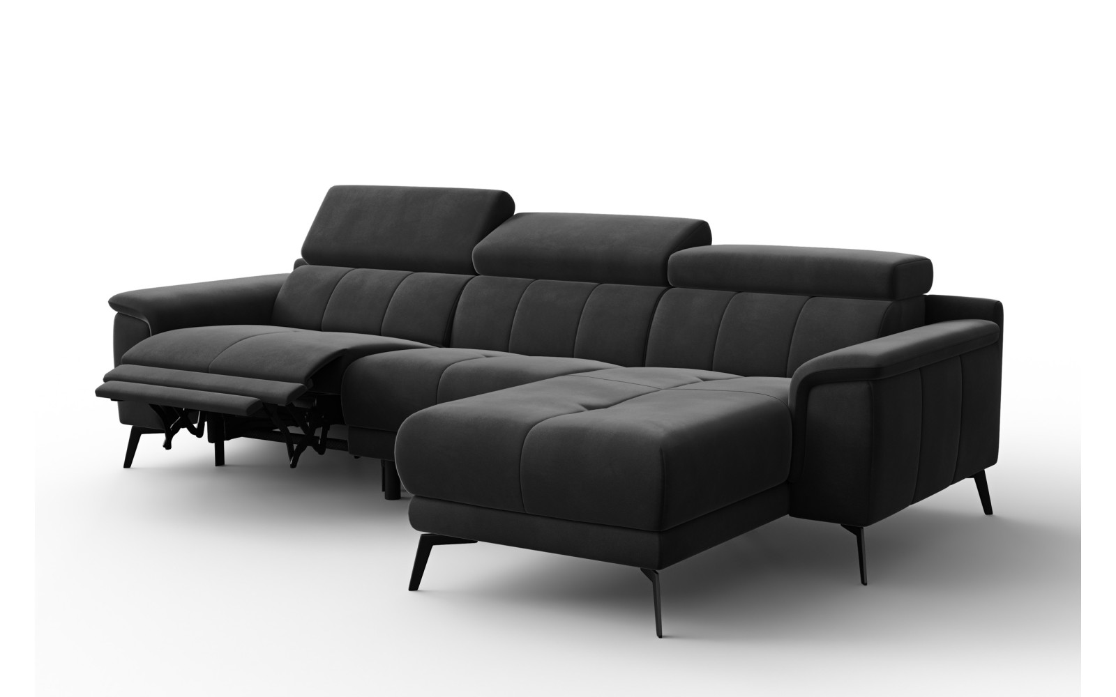 Canapé d'angle relax 4 places droit FIERO, tissu velours noir
