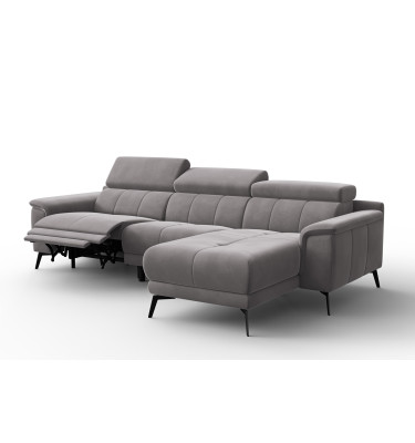 Canapé d'angle relax 4 places droit FIERO, tissu velours gris foncé